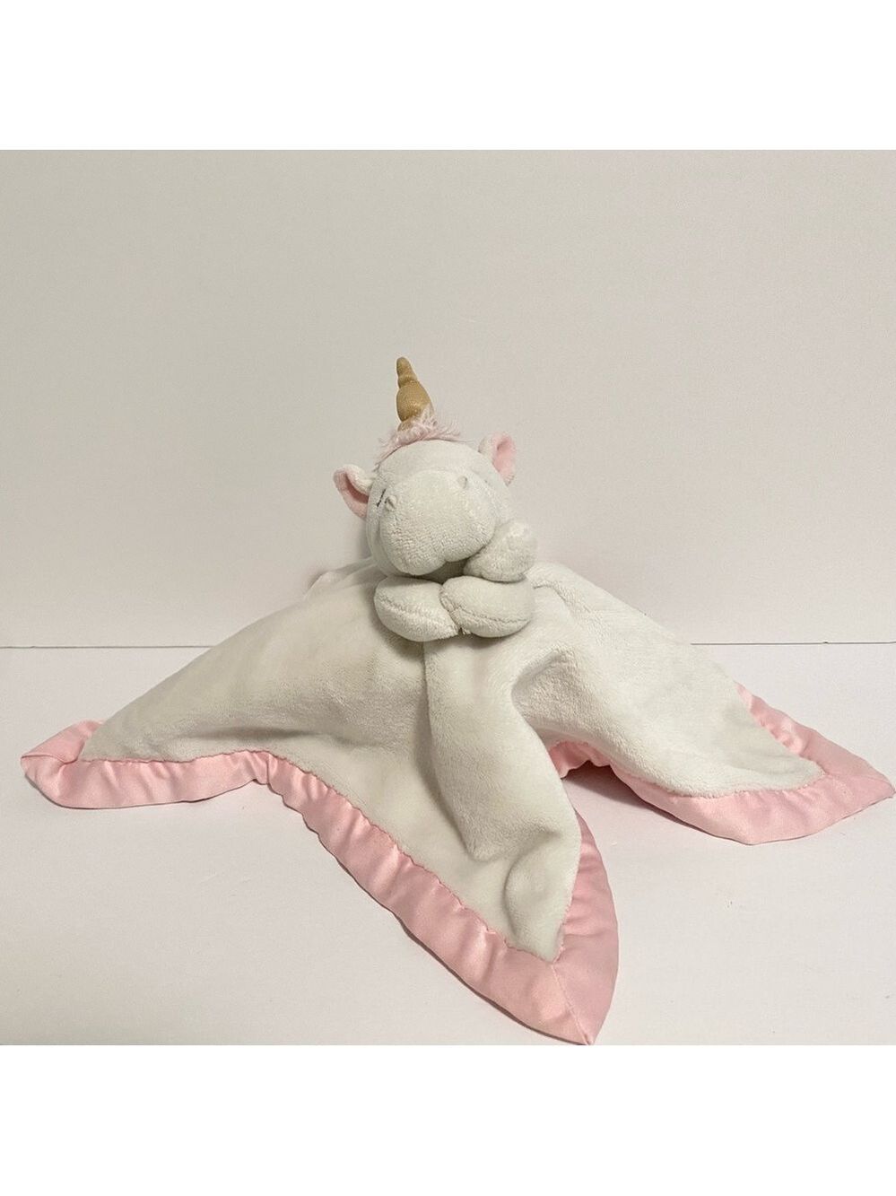 Carters Unicorn Baby Security Blanket White Pink Satin Plush Lovey Toy
